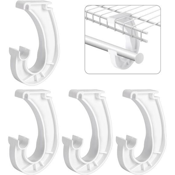 Closet Rod Support Brackets J Shaped Hanging Clothes Rack Holders Set of 4 Pack - Picture 1 of 7